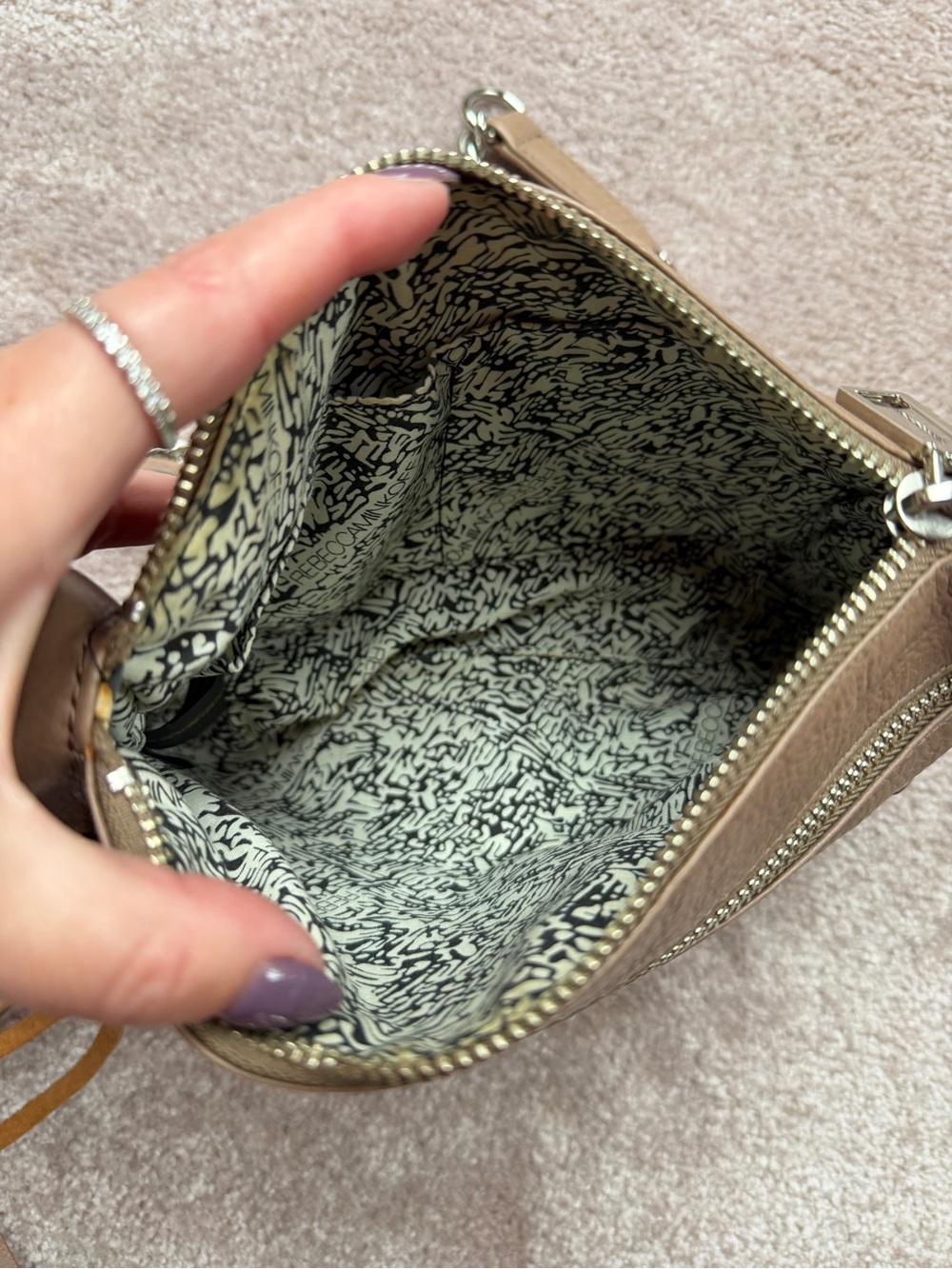 Rebecca Minkoff Shiny Mauve Pink Chain Crossbody Bag Studded Bottom Zipper - Picture 11 of 16